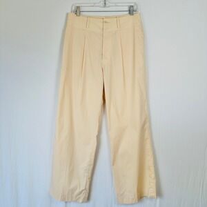 NWT UNIQLO x +J Wide Leg Pleated Cotton Blend Pants Womens 6 Natural Lightweight